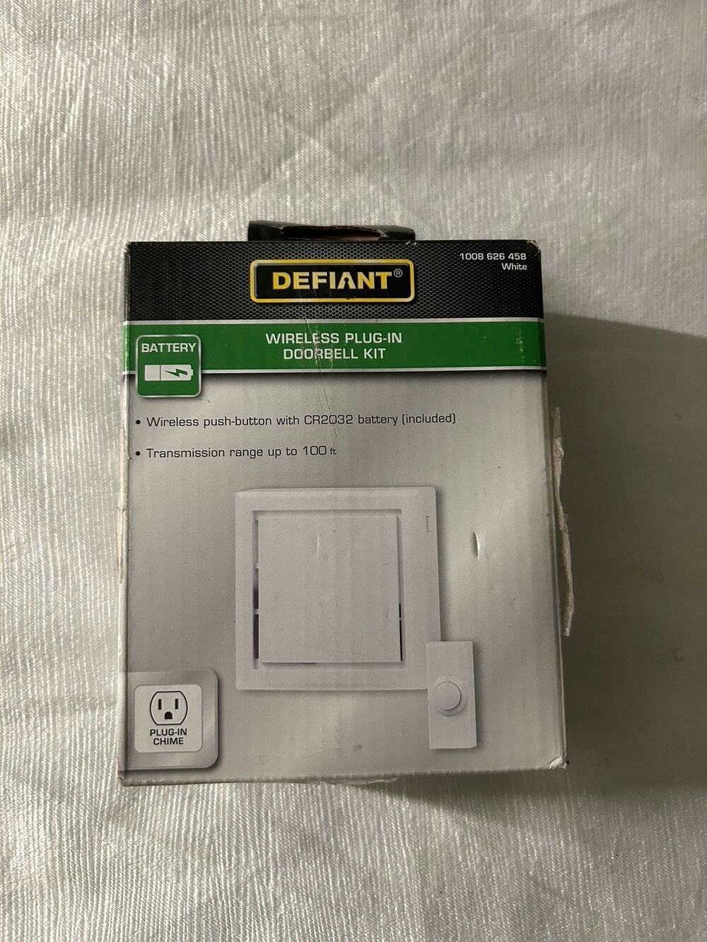 Defiant Wireless Plug-In Doorbell Kit White with 1 Push Button
